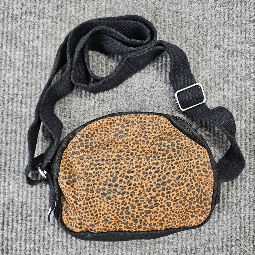 Lands' End Crossbody Bag Womens Small Brown Leopard Print Canvas Adjustable